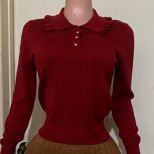 Women's Ruffled Collar Red Sweater